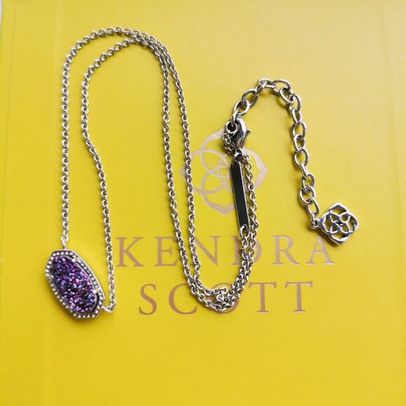 Kendra Scott Elisa Silver Multicolor Drusy Necklace New - Picture 2 of 3
